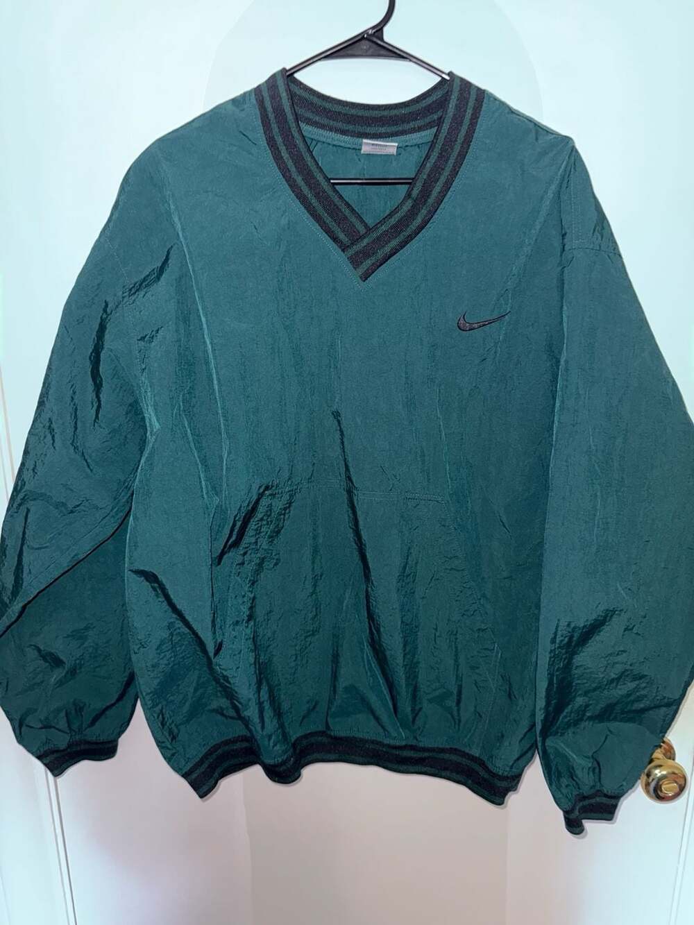Nike Vintage 90s V-Neck Windbreaker Pullover Swoosh Logo White Tag Men's Large